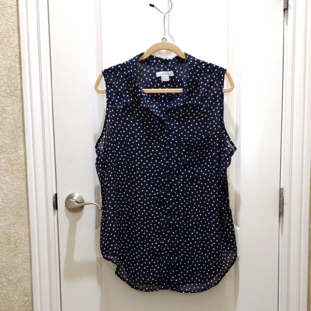 Liz Claiborne Sleeveless Polka Dot Blouse Button Down Sz XL NWT